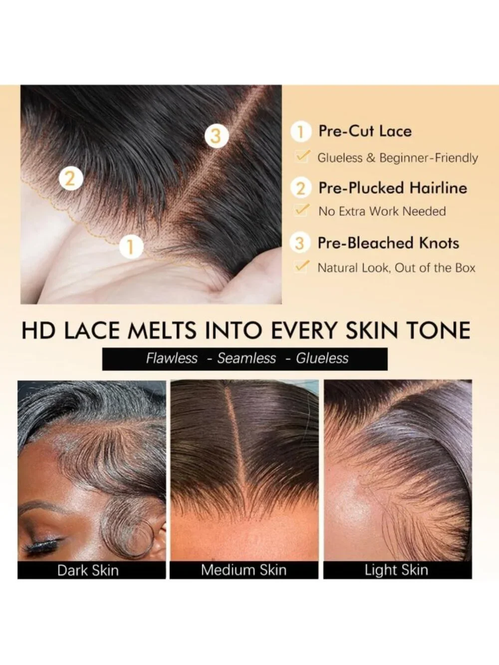 24 Inch Deep Wave Glueless Human Hair Wig - Pre Plucked, 250% Density, Easy Wear